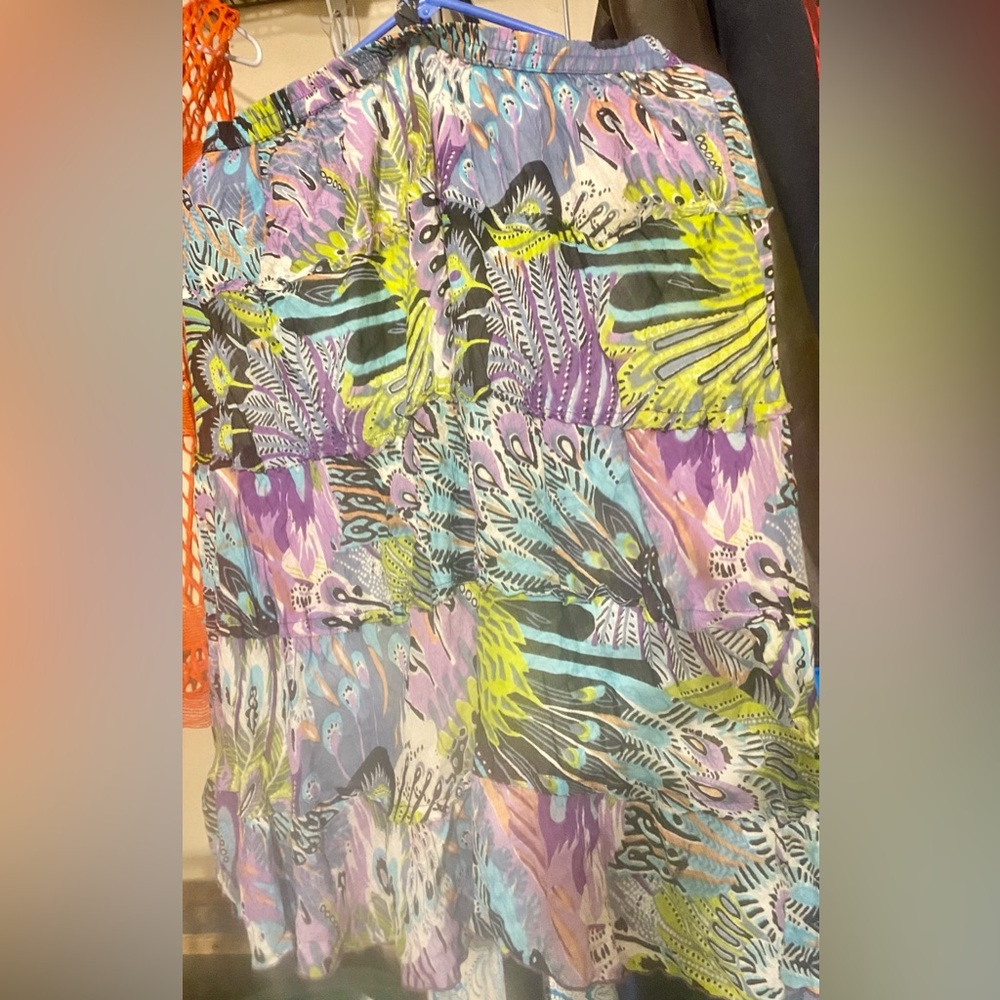 Studio West Multicolor Feather Print Skirt, Size L